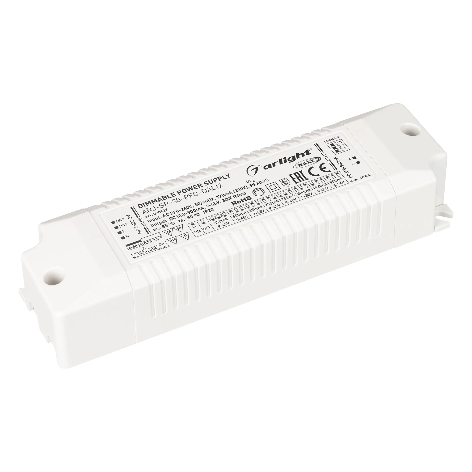 Блок питания ARJ-SP-30-PFC-DALI2 (30W, 550-900 mA) (Arlight, IP20 Пластик, 5 лет) - изображение товара