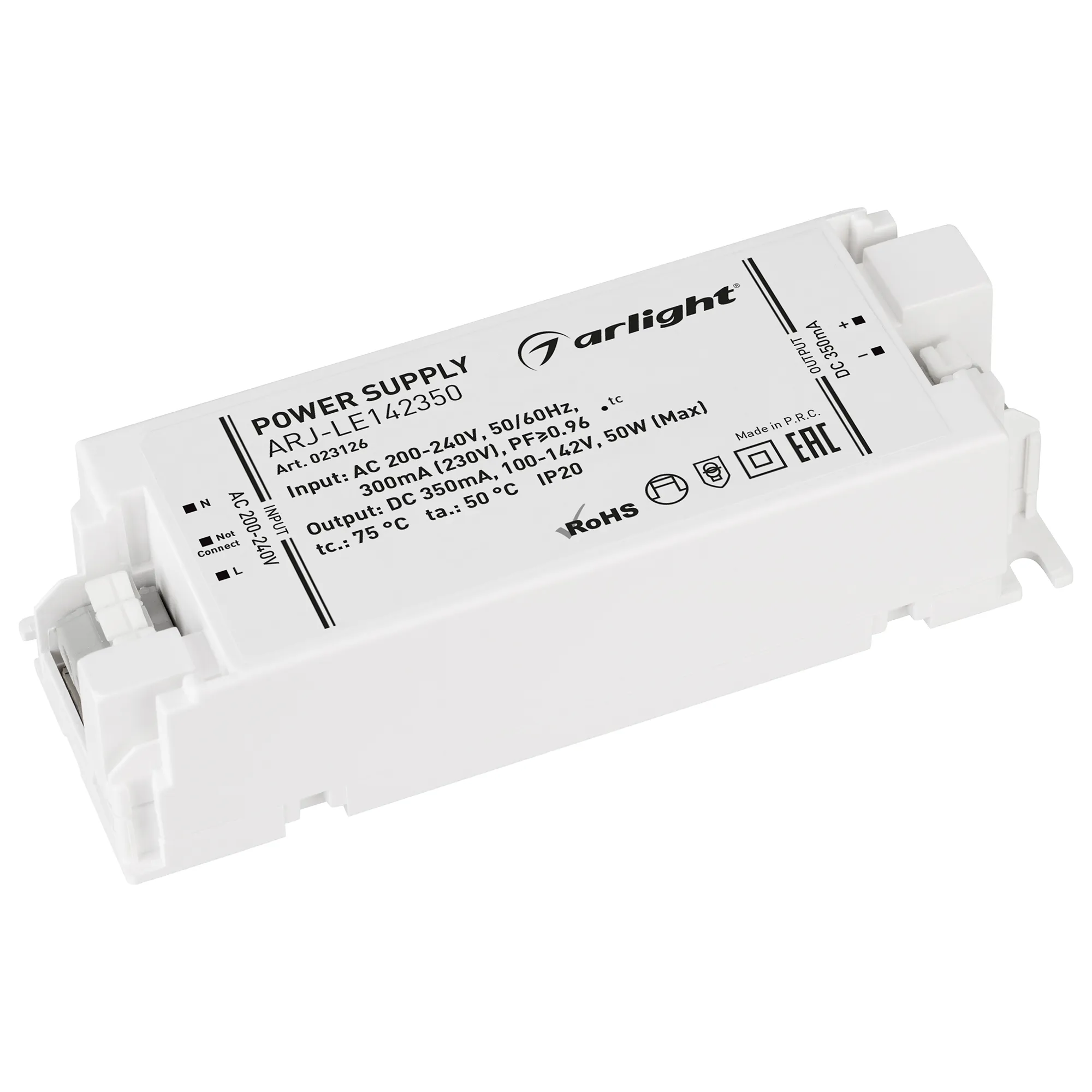 Блок питания ARJ-LE142350 (50W, 350mA, PFC) (Arlight, IP20 Пластик, 3 года) - изображение товара