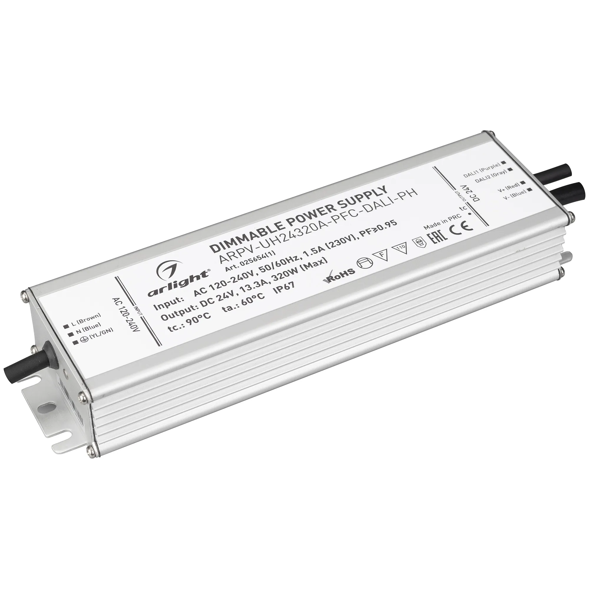 Блок питания ARPV-UH24320A-PFC-DALI-PH (24V, 13.3A, 320W) (Arlight, IP67 Металл, 7 лет) - изображение товара