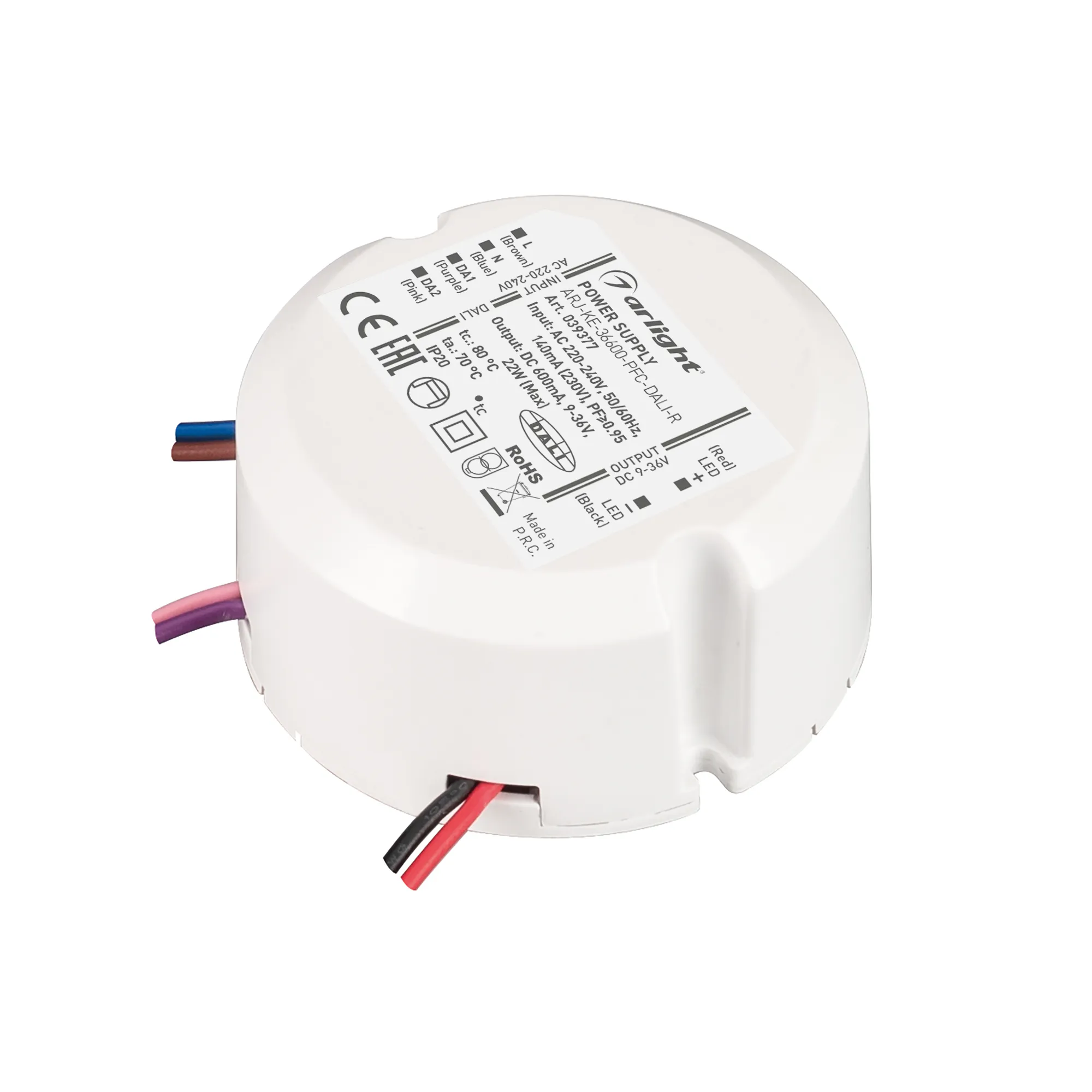 Блок питания ARJ-KE-36600-PFC-DALI-R (22W, 9-36V, 0.6A) (Arlight, IP20 Пластик, 3 года) - изображение товара